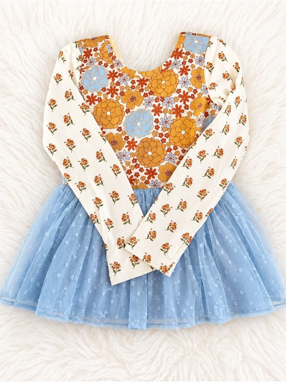Matilda Jane Cream Floral Leotard with Blue Tulle Skirt